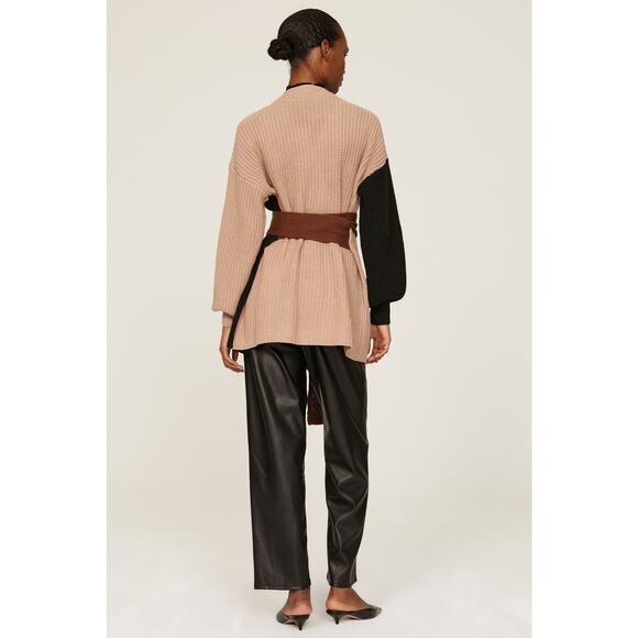 Love, Whit by Whitney Port Brown Colorblock Tie Waist Wrap Cardigan Sweater XS - Picture 3 of 13